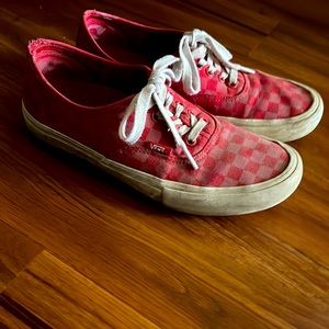 Red and pink checkered vans